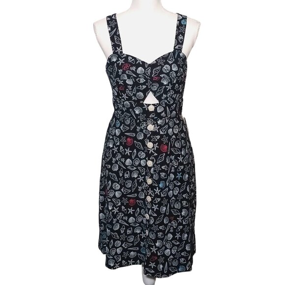 NEW‎ ModCloth Seashore Spectacular Fit & Flare Dress in Black Seashells Size 6 - Picture 1 of 14